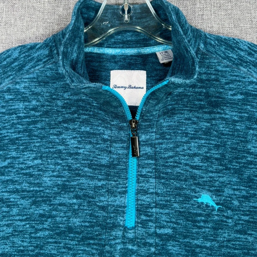 Tommy Bahama Pullover Quarter Zip Mens XXL Teal Blue Space Dye Marlin Knit